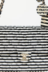 Chanel 2006 Black & White Striped Velvet Classic Flap Bag