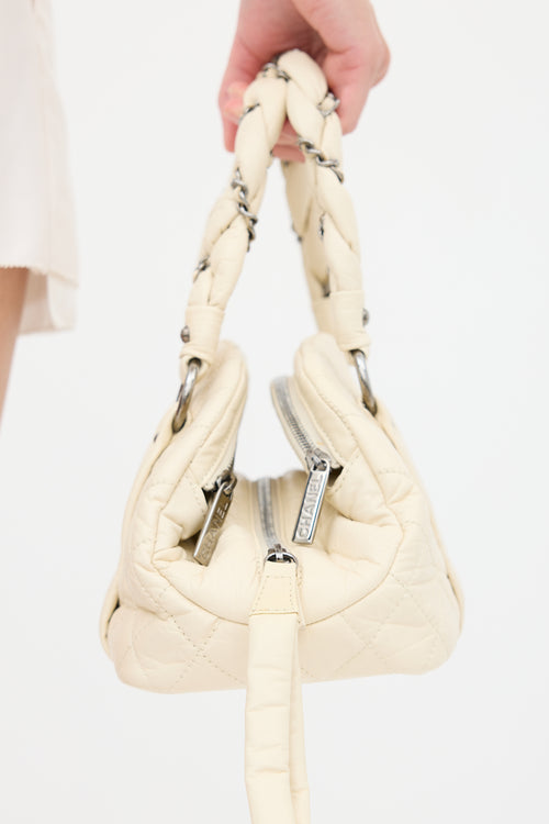 Chanel 2006 White Leather Lady Braid Bowler Bag