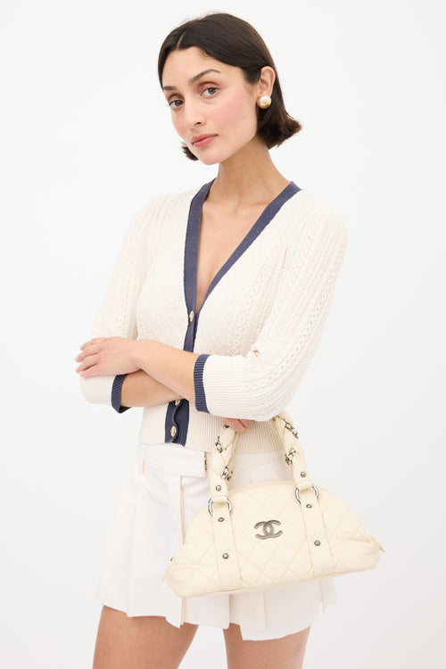 Chanel 2006 White Leather Lady Braid Bowler Bag