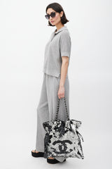 Chanel 2008 Black & Silver Sequin CC Summer Nights Drawstring Bag