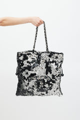 Chanel 2008 Black & Silver Sequin CC Summer Nights Drawstring Bag