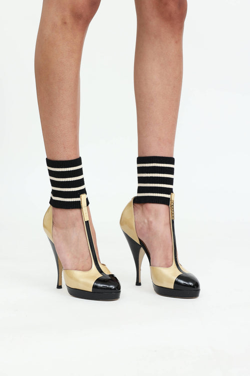 Chanel 2008 C Leather T-Bar Pumps