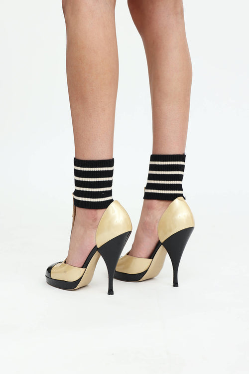 Chanel 2008 C Leather T-Bar Pumps