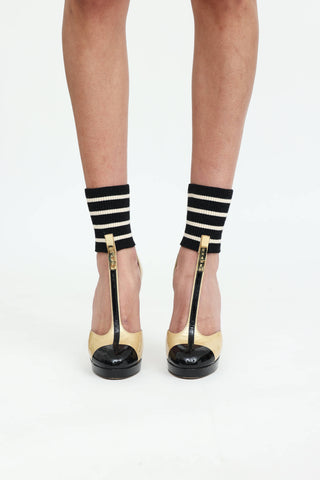 Chanel 2008 C Leather T-Bar Pumps