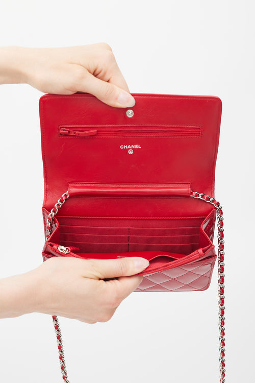 Chanel 2009-10 Red Patent Leather Wallet on Chain Bag