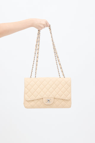 Chanel 2009 Beige Quilted Leather Jumbo Classic Flap Bag