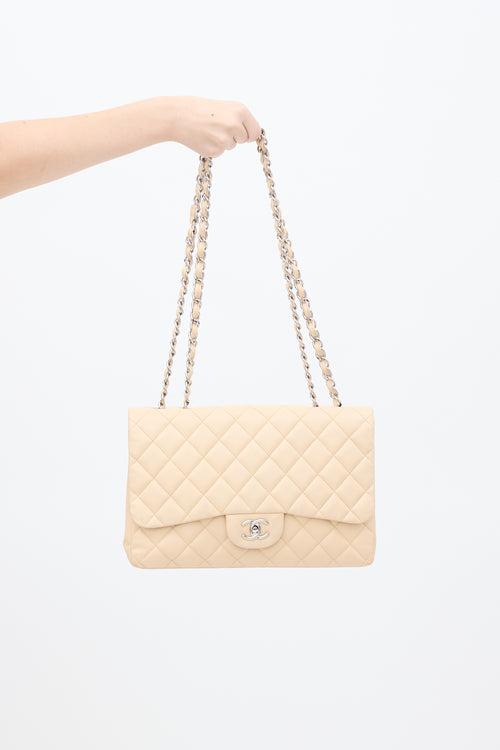 Chanel 2009 Beige Quilted Leather Jumbo Classic Flap Bag