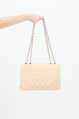 Chanel 2009 Beige Quilted Leather Jumbo Classic Flap Bag
