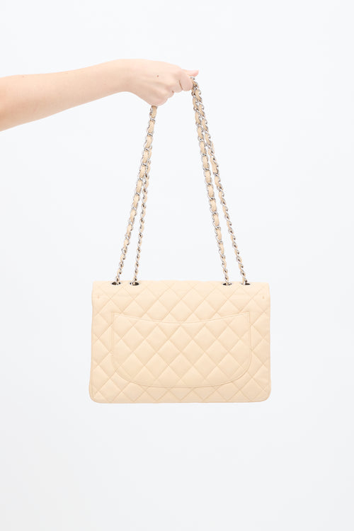 Chanel 2009 Beige Quilted Leather Jumbo Classic Flap Bag