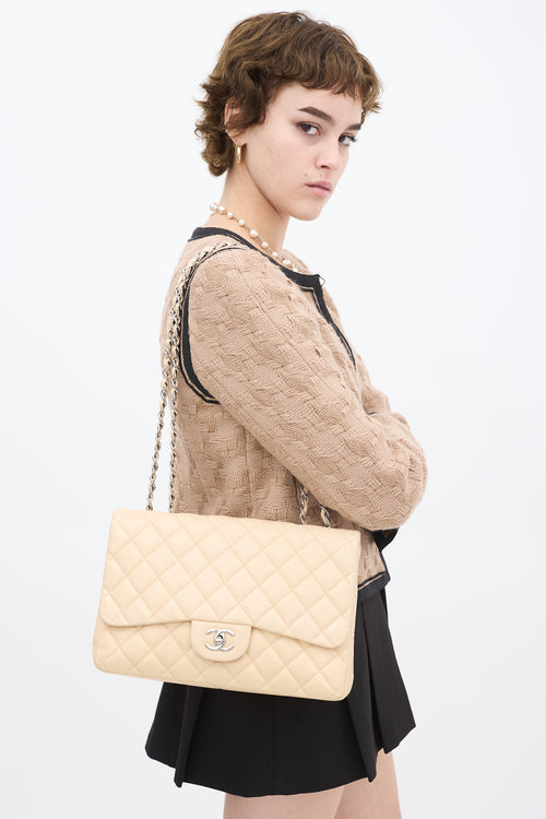 Chanel 2009 Beige Quilted Leather Jumbo Classic Flap Bag