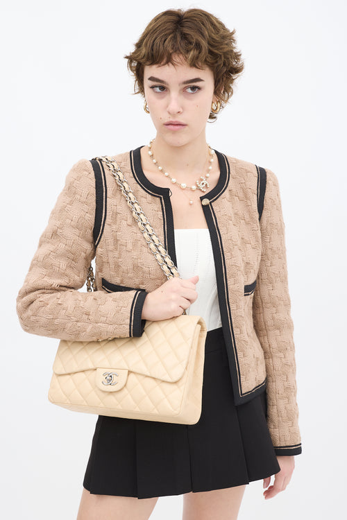 Chanel 2009 Beige Quilted Leather Jumbo Classic Flap Bag