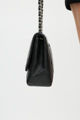 Chanel 2009 Black & Silver Jumbo Single Flap Leather Bag
