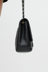 Chanel 2009 Black & Silver Jumbo Single Flap Leather Bag
