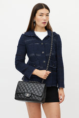 Chanel 2009 Black & Silver Jumbo Single Flap Leather Bag