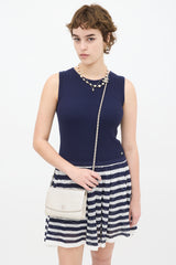Chanel 2009 Pearl White Sevruga Caviar Leather Wallet On Chain Bag