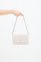 Chanel 2009 Pearl White Sevruga Caviar Leather Wallet On Chain Bag
