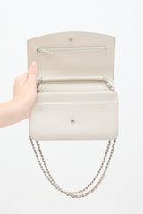 Chanel 2009 Pearl White Sevruga Caviar Leather Wallet On Chain Bag