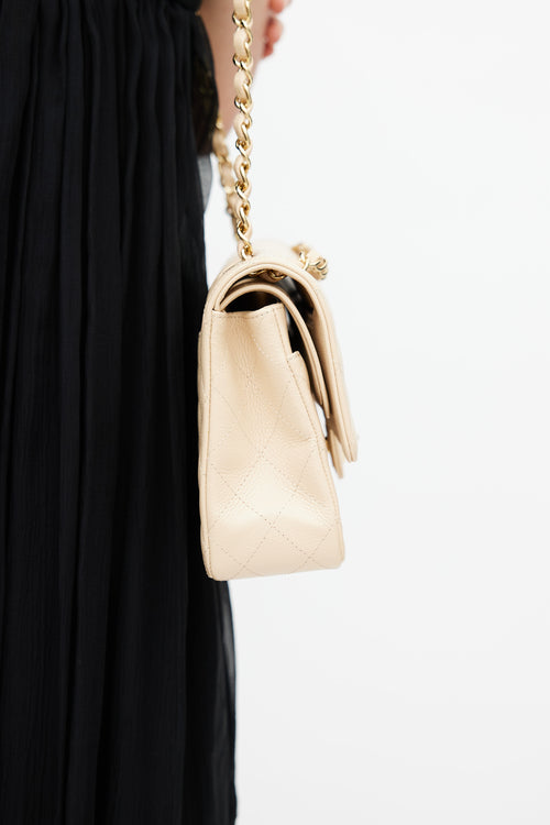 Chanel 2010 Beige Quilted Medium Double Flap Shoulder Bag