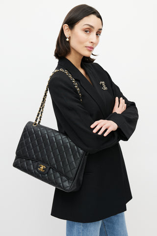 Chanel 2010 Black Jumbo Single Flap Leather Bag