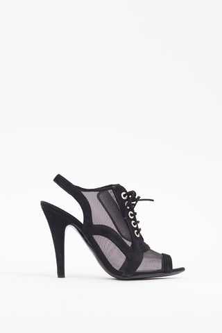 Chanel Cruise 2010 Black Suede & Mesh Lace Up Heel