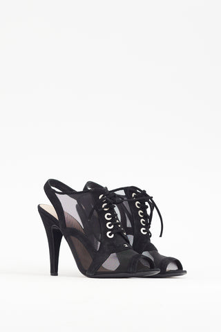 Chanel Cruise 2010 Black Suede & Mesh Lace Up Heel