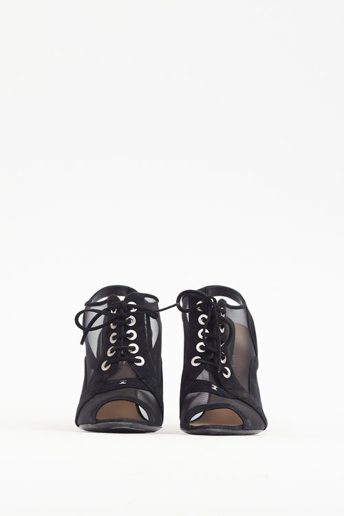 Chanel Cruise 2010 Black Suede & Mesh Lace Up Heel
