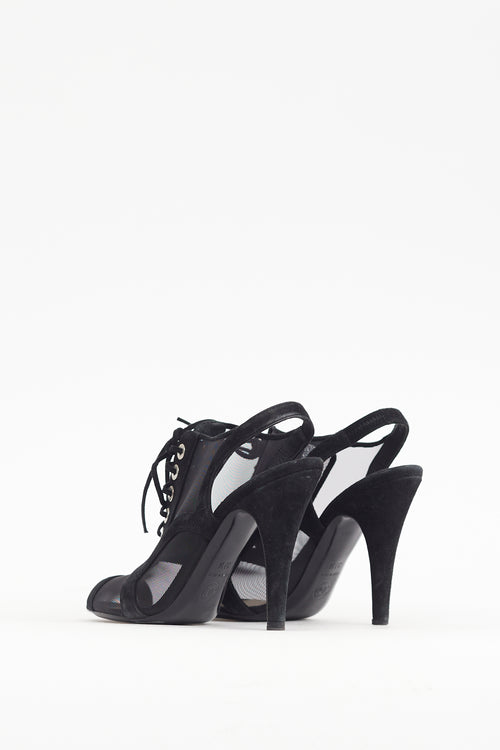 Chanel Cruise 2010 Black Suede & Mesh Lace Up Heel