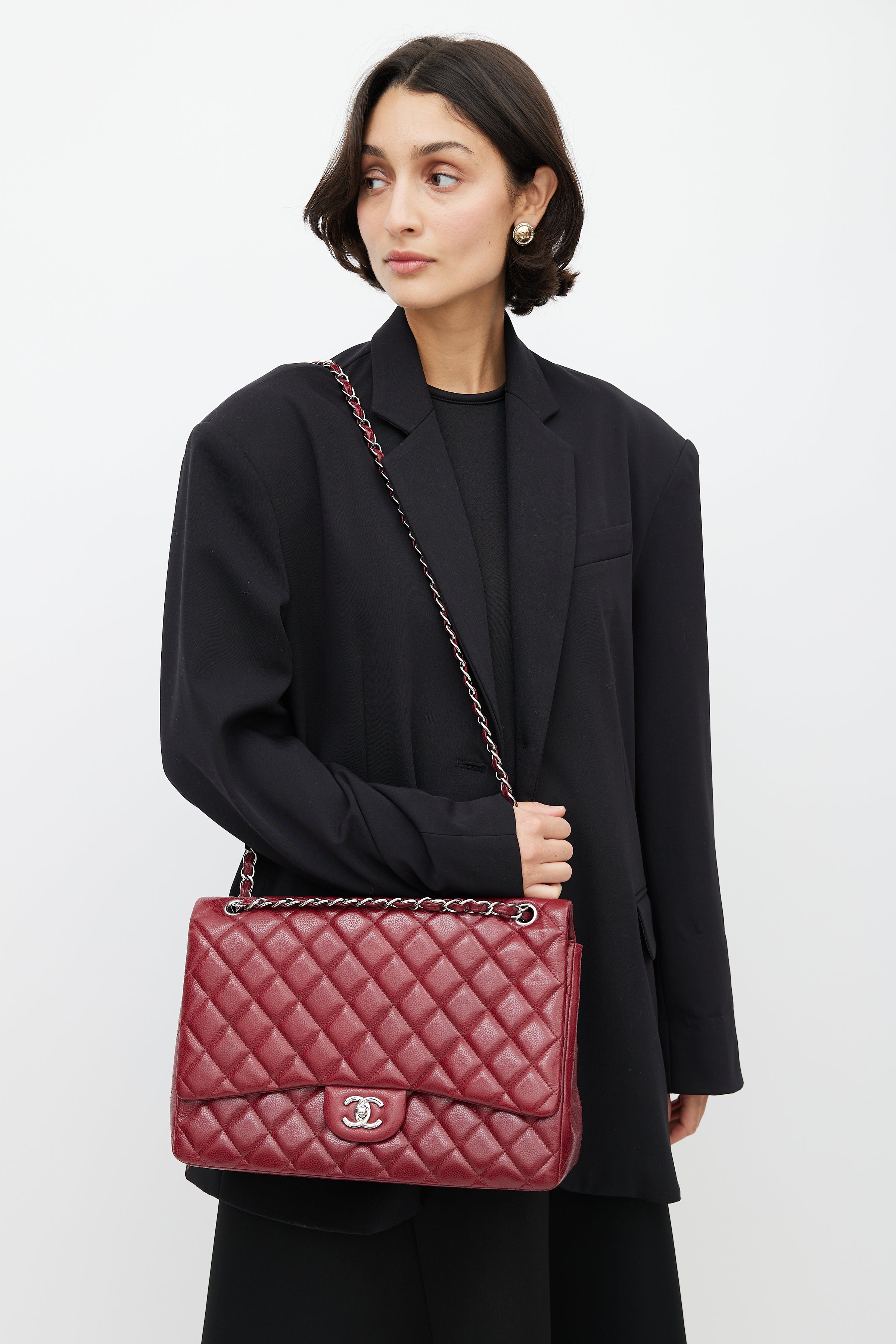 Chanel Burgundy Quilted Leather Medium Classic Double Flap Bag Chanel