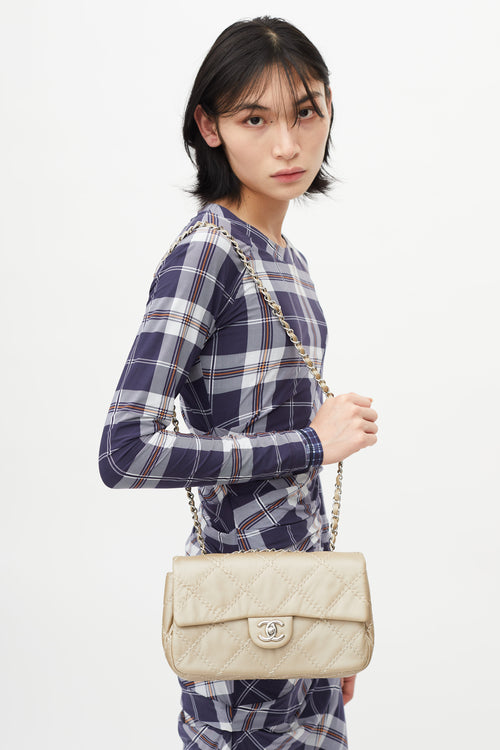 Chanel 2010 Taupe Metallic Wild Stitch Flap Shoulder Bag