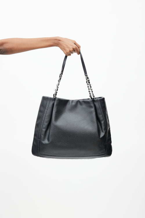 Chanel 2011 Black Leather Pleated Timeless Tote Bag