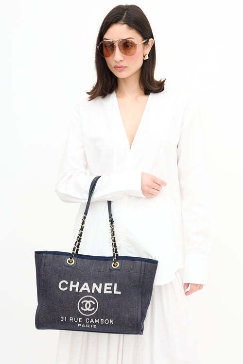 Chanel 2012 Blue Denim Small Deauville Tote Bag