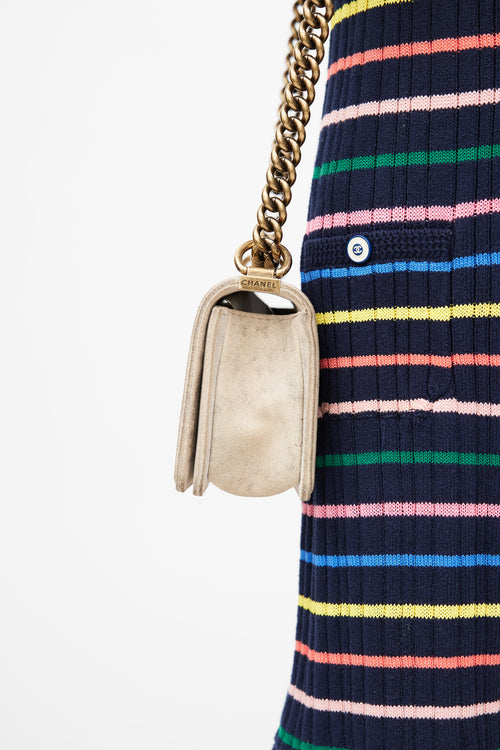 Chanel 2013 Metiers D’Art Beige Suede Distressed Small Boy Bag