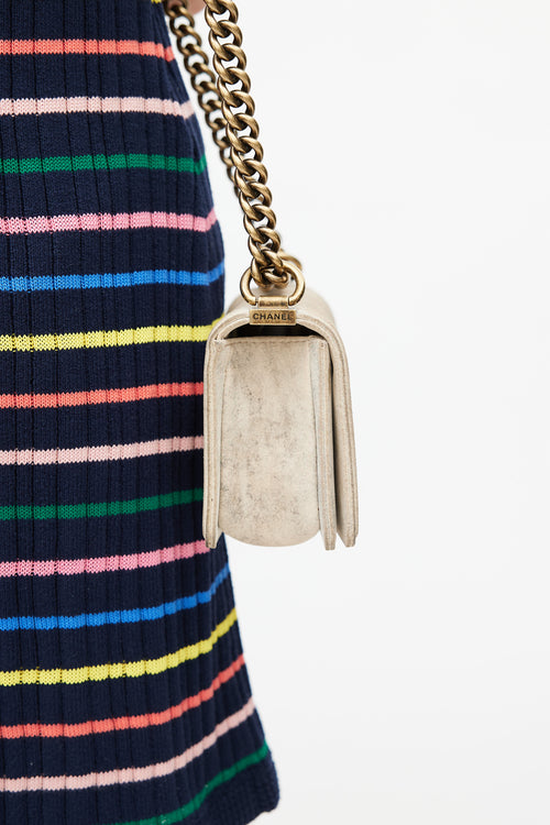 Chanel 2013 Metiers D’Art Beige Suede Distressed Small Boy Bag