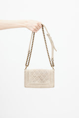 Chanel 2013 Metiers D’Art Beige Suede Distressed Small Boy Bag