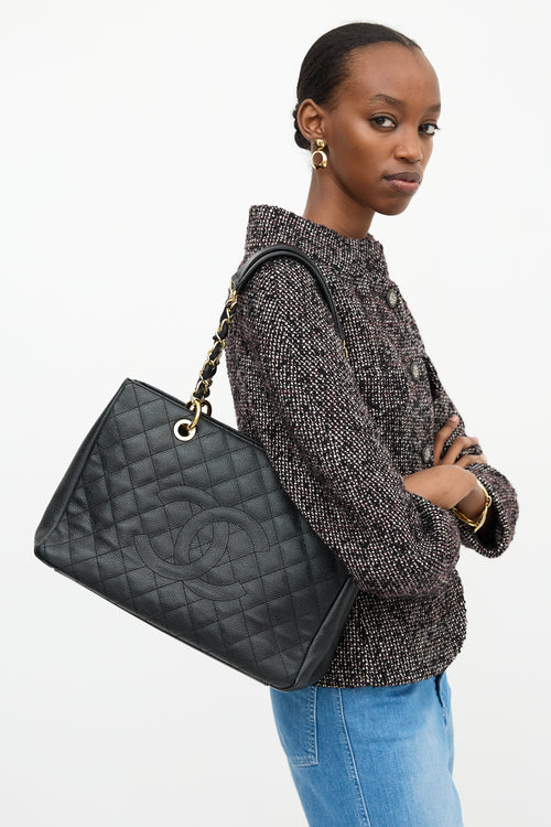 Chanel 2015 Black Caviar Grand Shopping Tote Bag