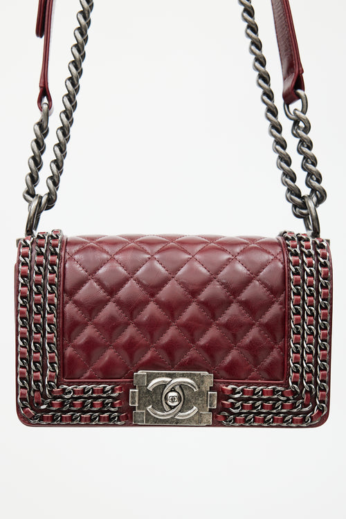 Chanel 2014s Burgundy Quilted Leather Boy Shoulder Bag
