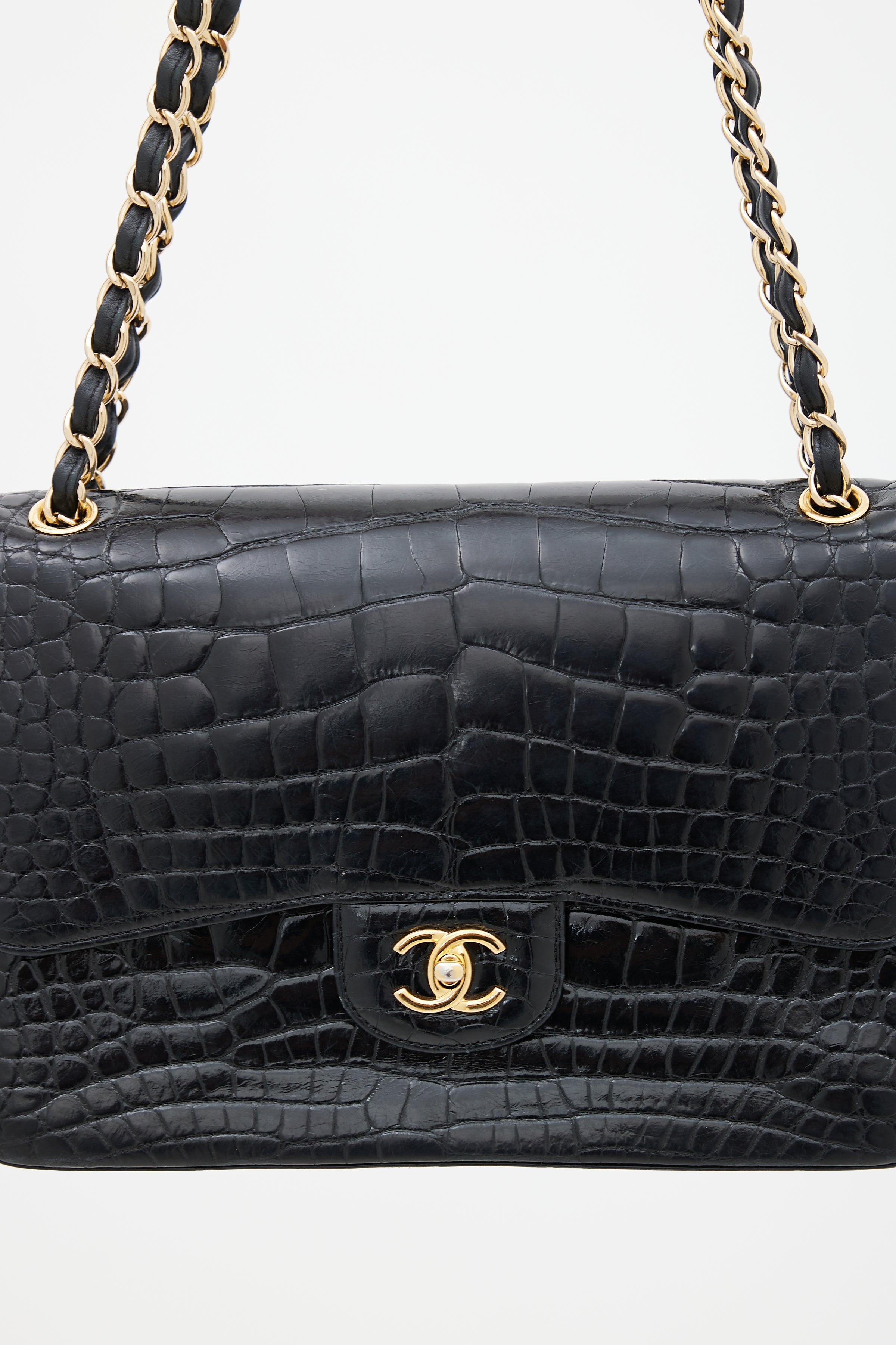 Chanel // 2015 Black Exotic Leather Jumbo Double Flap Bag – VSP Consignment