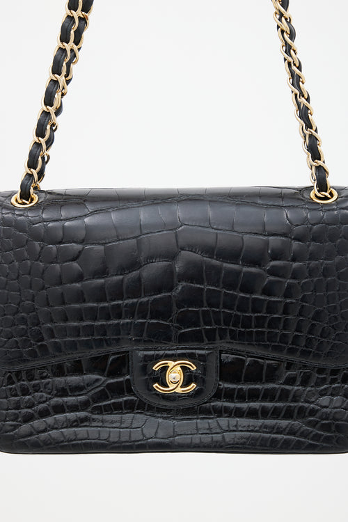 Chanel 2015 Black Exotic Leather Jumbo Double Flap Bag