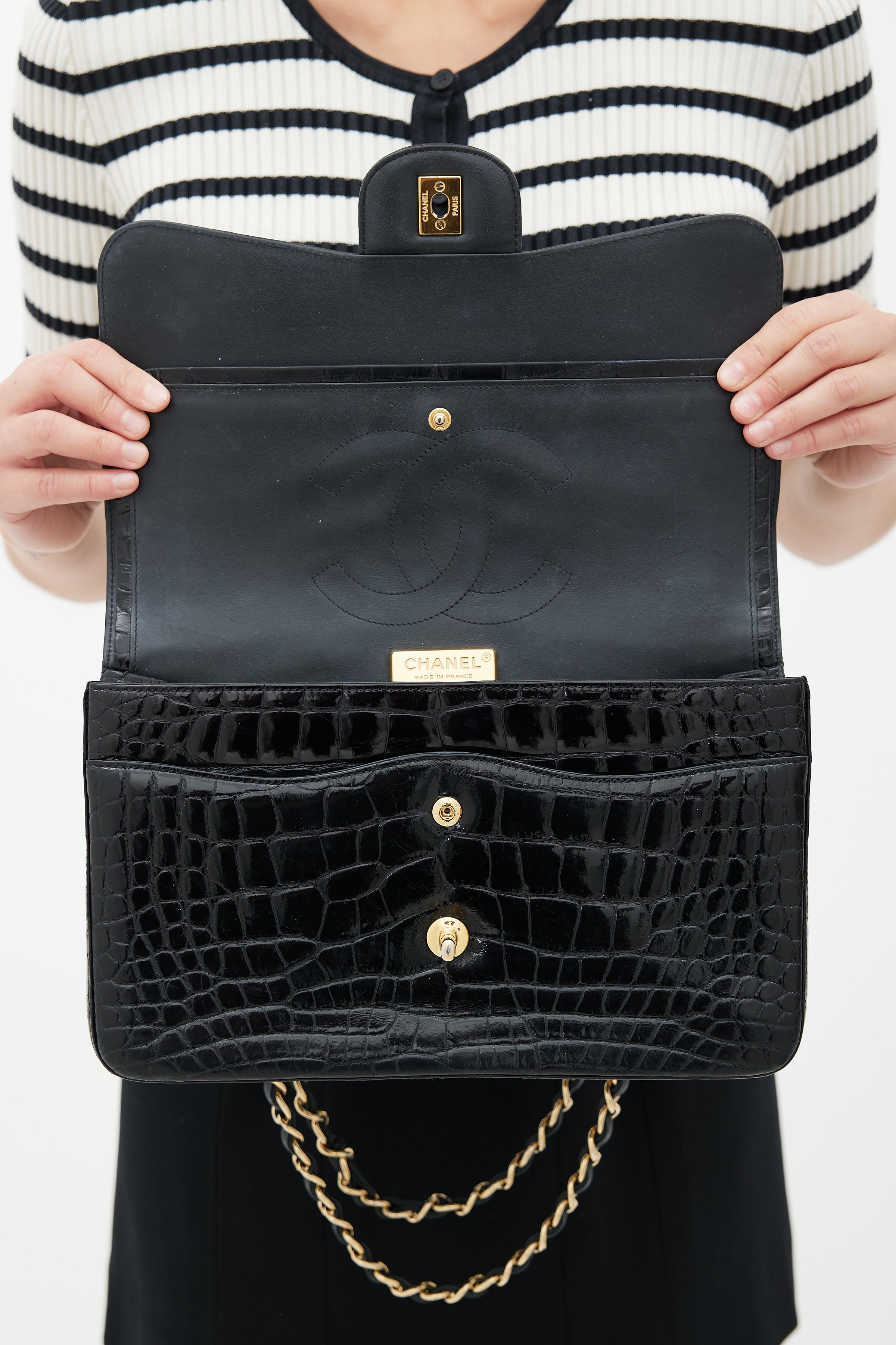 Chanel // 2015 Black Exotic Leather Jumbo Double Flap Bag – VSP