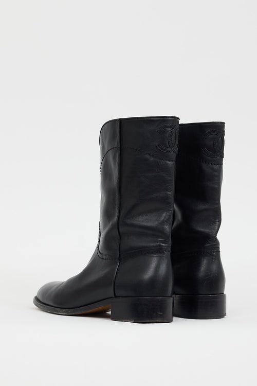 Chanel 2015 Black Leather CC Riding Boot