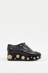 Chanel 2016 Black Leather CC Camelia Platform Oxford