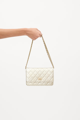 Chanel 2016 Gold Quilted Metallic Leather Wallet On Chain Bag