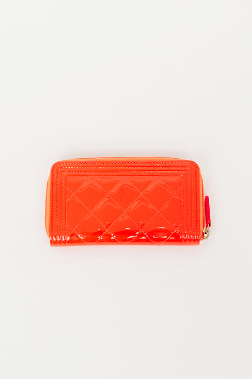 Chanel 2016 Neon Orange Patent Zip Wallet