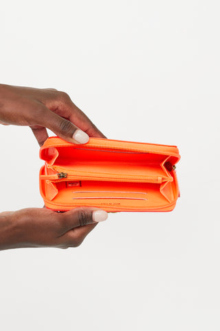 Chanel 2016 Neon Orange Patent Zip Wallet