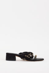 Chanel 2017 Black & Gold Suede Chain Braided CC Sandal