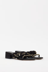 Chanel 2017 Black & Gold Suede Chain Braided CC Sandal