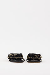 Chanel 2017 Black & Gold Suede Chain Braided CC Sandal