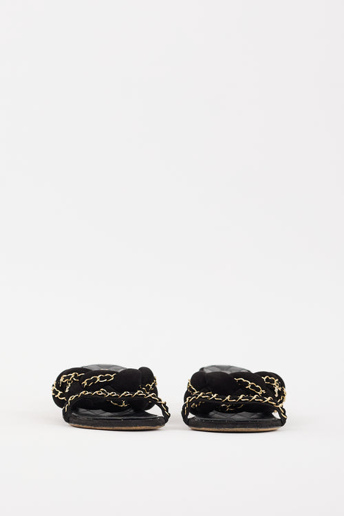 Chanel 2017 Black & Gold Suede Chain Braided CC Sandal