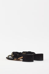 Chanel 2017 Black & Gold Suede Chain Braided CC Sandal