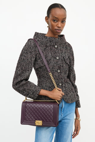 Chanel 2018 Dark Purple Quilted Leather Medium Boy Bag